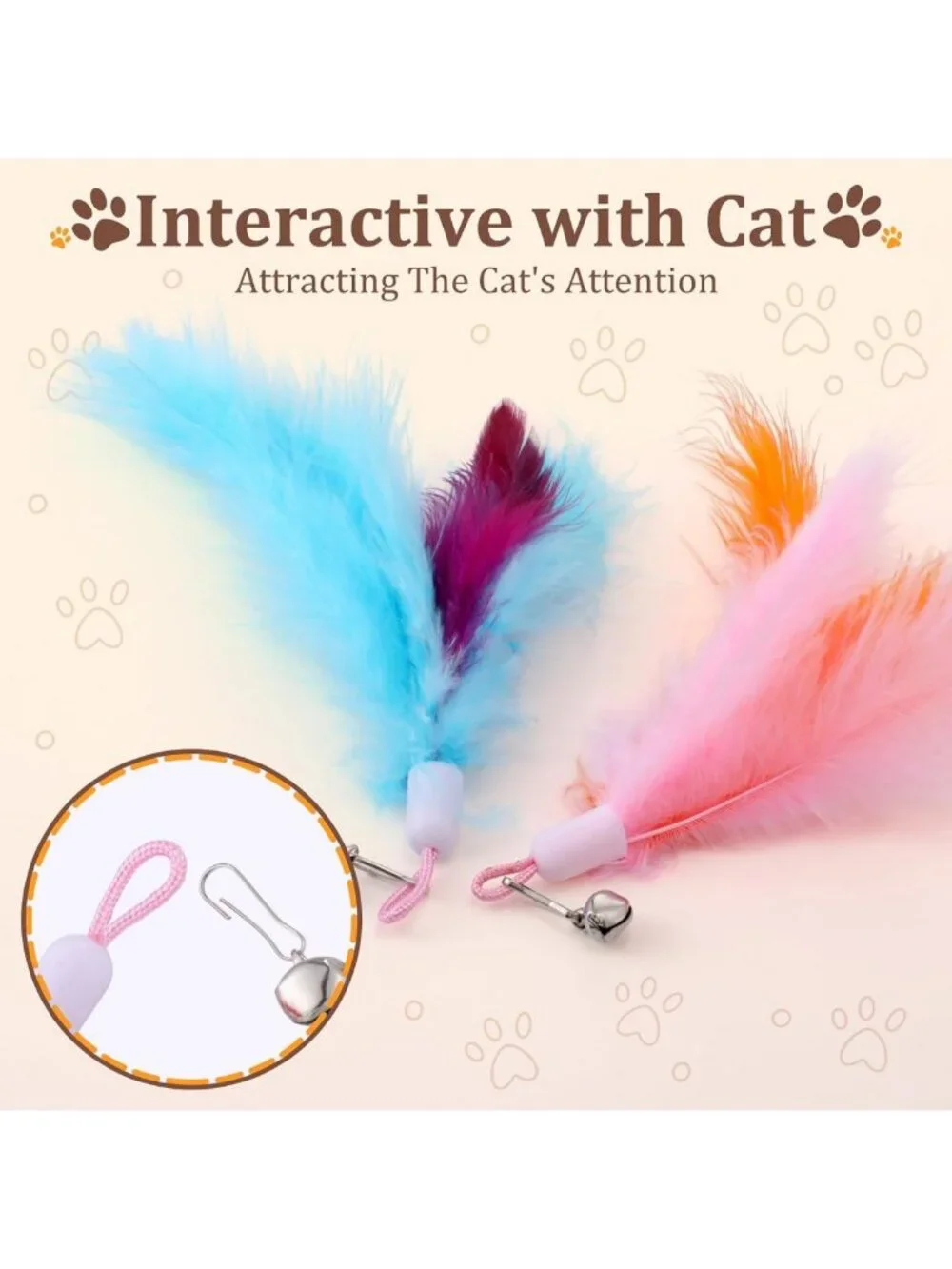 Colorful Cat Wand Feather Toy Refills - 60 Pcs Interactive Teaser Attachments